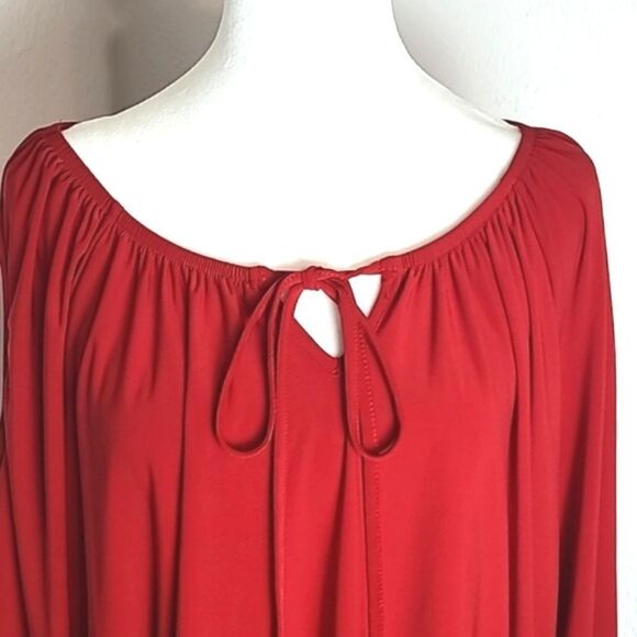 Notations Red Cold-Shoulder Blouse with Elastic Waistband, Size 1X - Picture 3 of 9